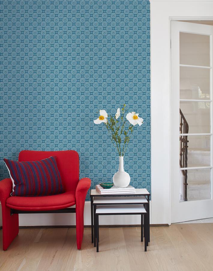 Dot Dot Wallpaper by Wallshoppe in Cadet Blue - Peel and Stick Removable Wallpaper for Nursery, Bedroom, and Home Office Decor