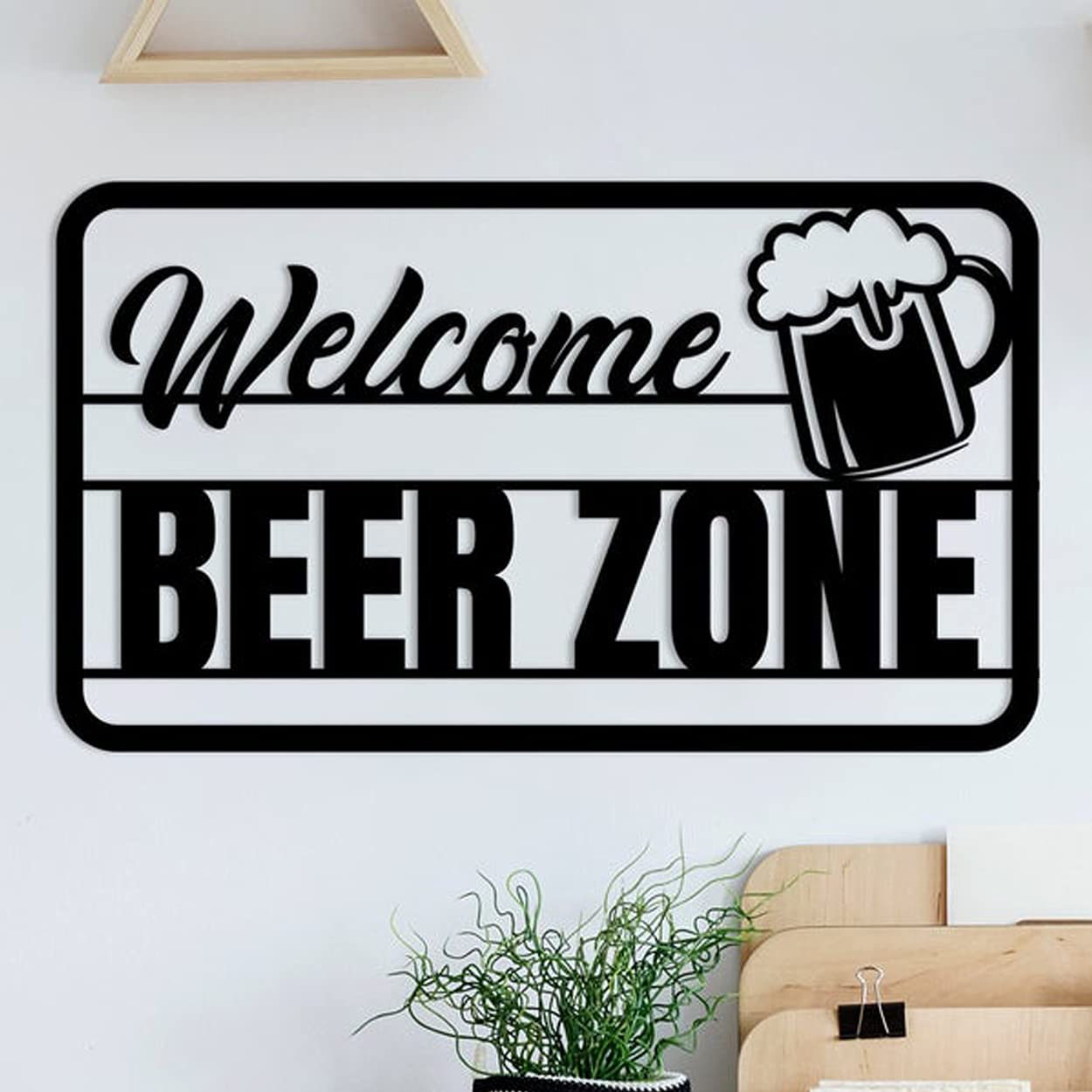 LaModaHome Metal Wall Art Beer Zone Black Wall Decor - Modern Living Room, Bedroom, Kitchen & Bathroom Decor - Indoor & Outdoor Metal Wall Hanging for Man Cave, Bar, Pub & Home Decor