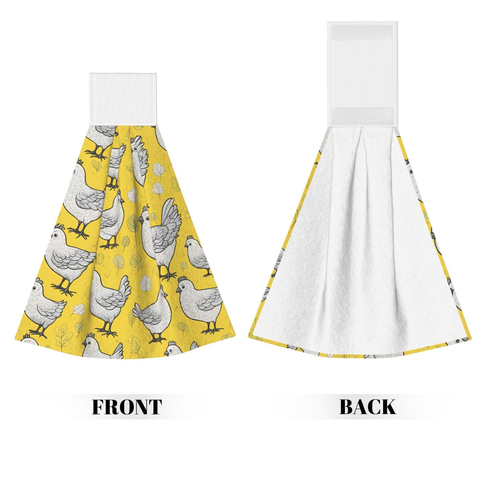 Premium Yellow Chicken Print Hanging Kitchen Towel - Soft Coral Velvet Hand Towels with Loop for Bathroom, Dish Wiping & Kitchen Use - Cute Farmhouse Decor for Home, Restaurant or Gift