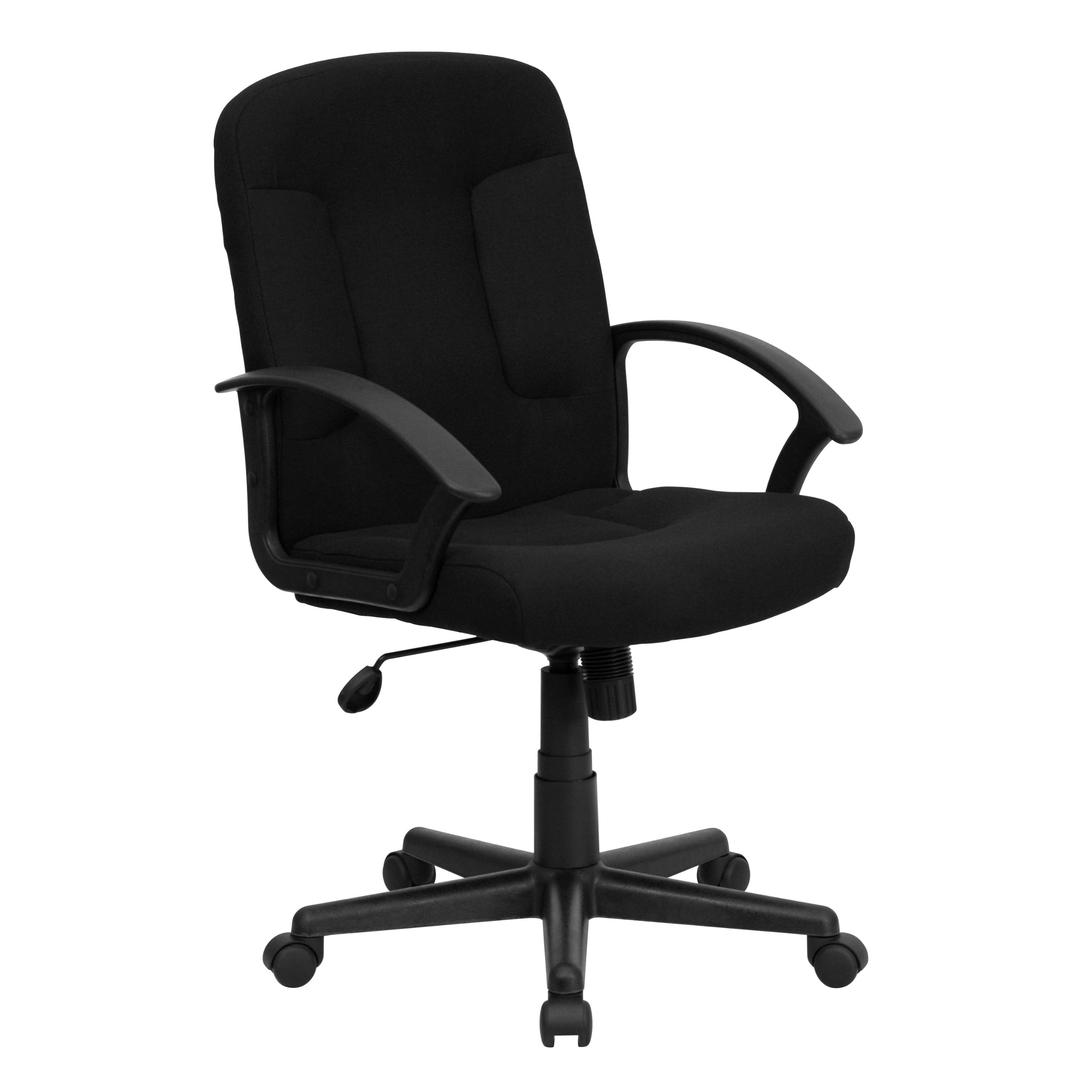 Premium Mid-Back Black Fabric Executive Swivel Office Chair with Nylon Arms - Ergonomic Desk Chair for Home Office, Conference Room & Business Workspace