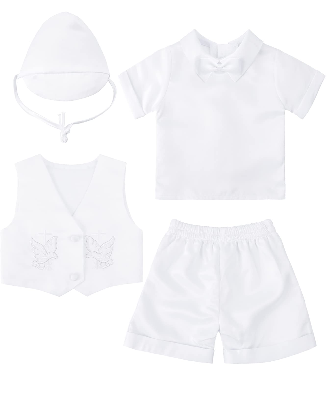 A&J DESIGN White Baby Boy Baptism Outfit - Short Sleeve Christening Romper Set for Newborns 3-18 Months - Perfect for Church Ceremonies, Christenings & Family Photos