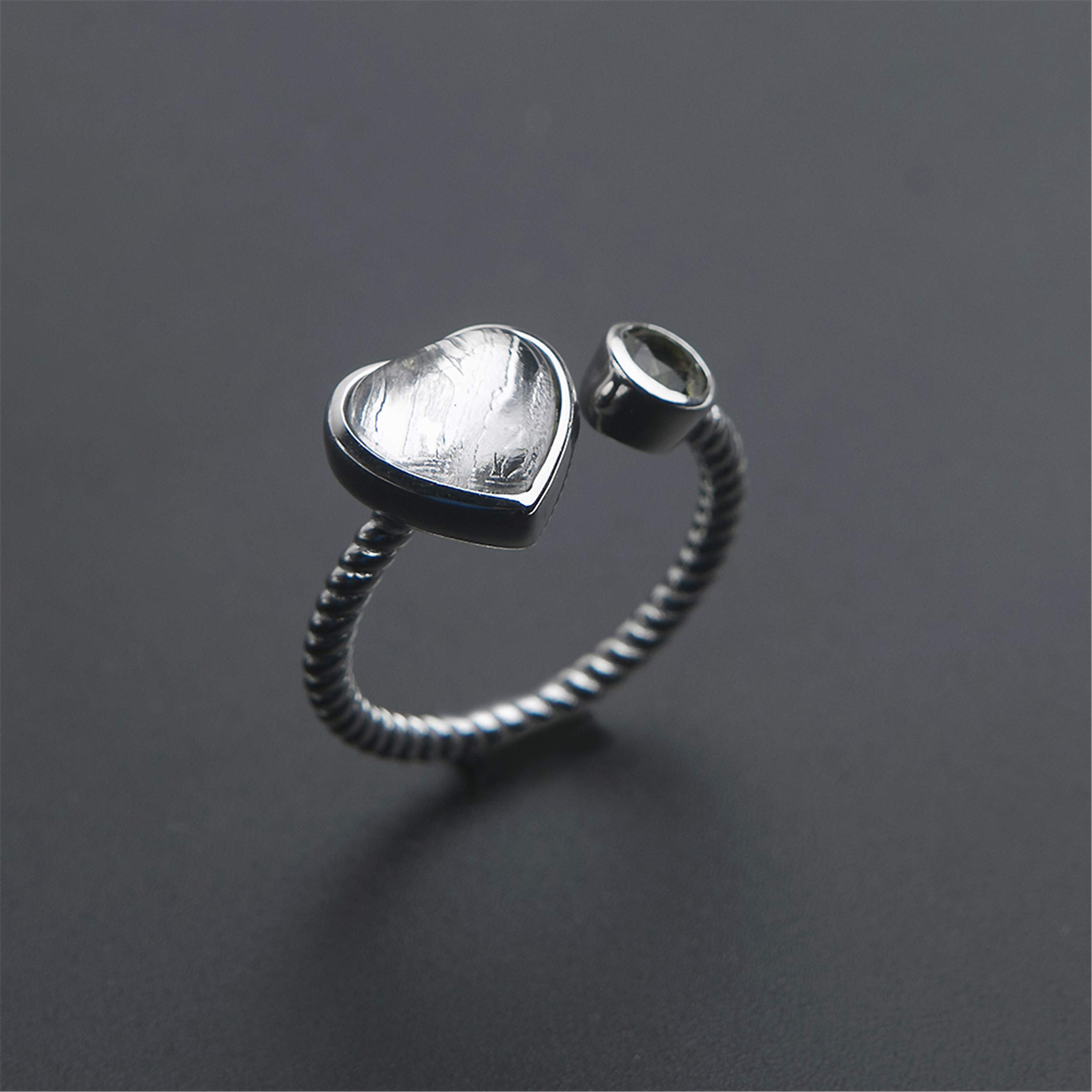 Genuine Natural Gibeon Iron Meteorite & Moldavite Gemstone Silver Ring - Adjustable Size for Women & Men - Perfect for Fashion, Parties & Unique Gifts