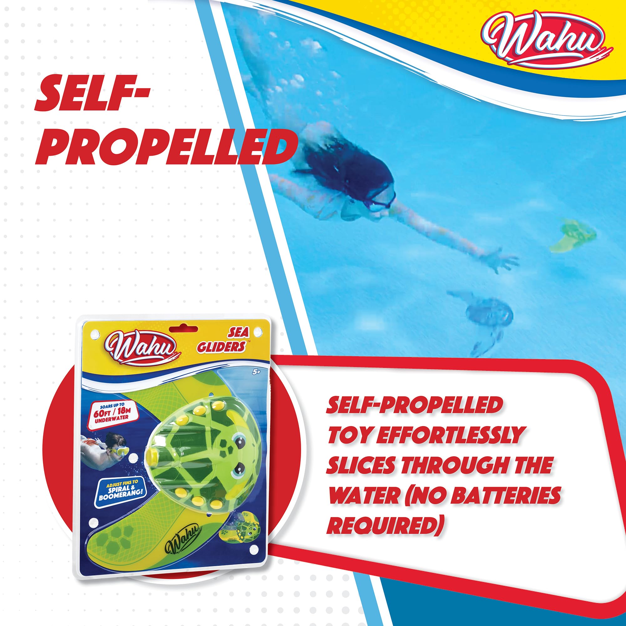 Wahu Sea Gliders Turtle - Self-Propelled Jet Pool Toy with Adjustable Fins, Underwater Diving Toy That Glides Up to 60 Feet - Perfect for Kids Pool Parties, Swimming Lessons & Summer Water Play