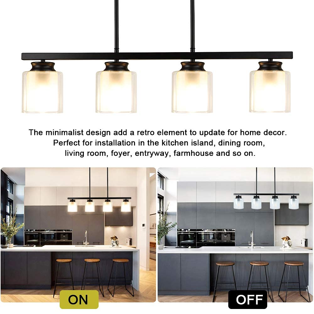 Modern 4-Light & 3-Light Pendant Lighting Fixtures for Kitchen Island, Dining Room, and Living Room Ceiling - Adjustable Height Industrial Style Chandelier