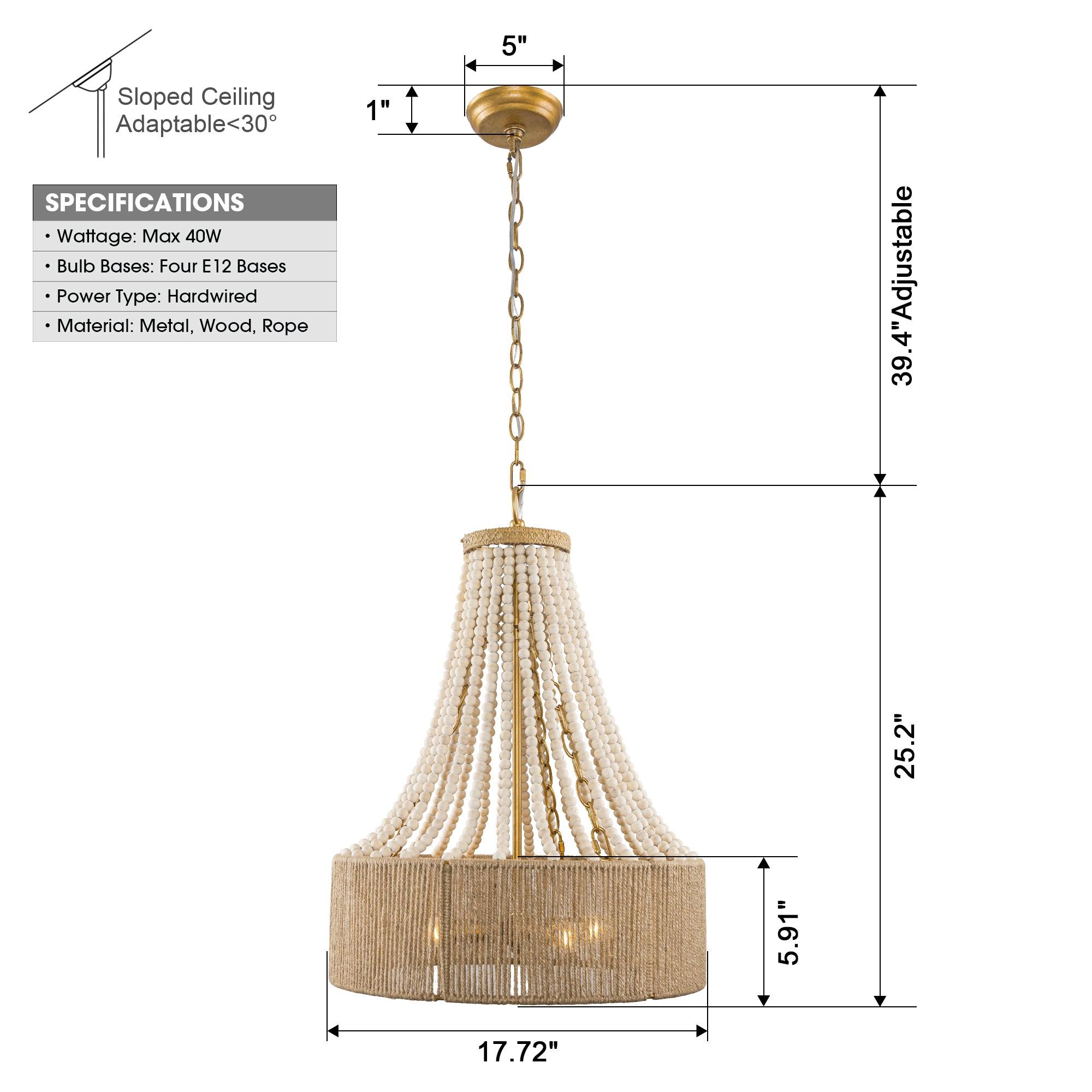4-Light Golden Farmhouse Chandelier - Damp Rated for Indoor Use - Perfect for Dining Room, Kitchen, or Entryway Lighting