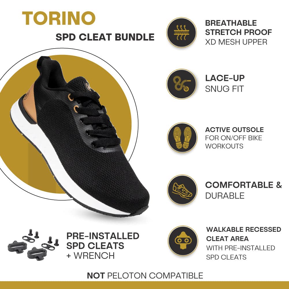 Tommaso Men's Indoor Cycling Shoes - SPD Compatible Gravel & Road Bike Shoes with Pre-Installed Cleats - Comfortable Walkable Design for Gym, Spinning Class & Outdoor Riding