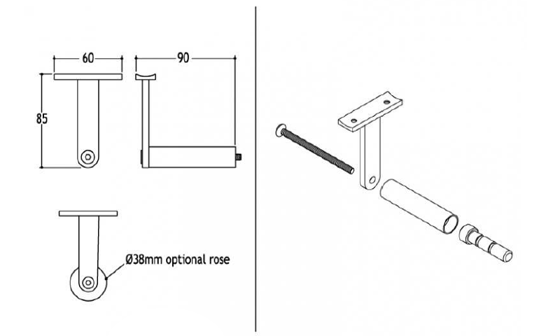HB 500 Heavy Duty Stainless Steel Handrail Brackets - Wall Mounted Railing Support for Stairs, Decks & Balconies | Indoor & Outdoor Use