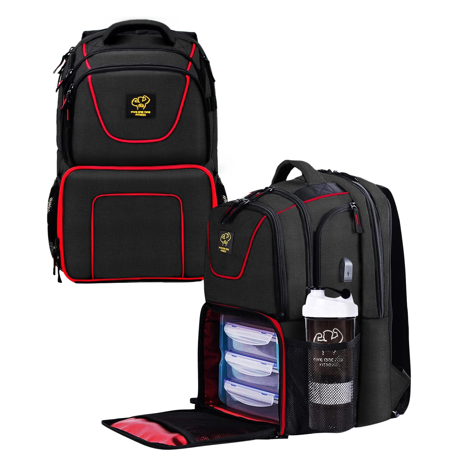 **519 Fitness Meal Prep Backpack - Insulated Cooler Lunch Bag with Laptop Compartment, Hiking & Picnic Backpack for Men & Women, Includes 3 Meal Containers, 2 Ice Packs & Protein Shaker - Perfect for Gym, Work, Travel & Outdoor Adventures**