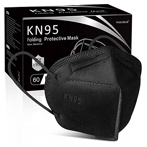 Hotodeal KN95 Face Mask 60 PCs - 5 Layer Protective Cup Dust Mask for Men & Women - Black KN95 Respirator for Healthcare & Essential Workers - ASTM F2100 Certified - Ideal for Hospitals, Construction & Daily Commuting