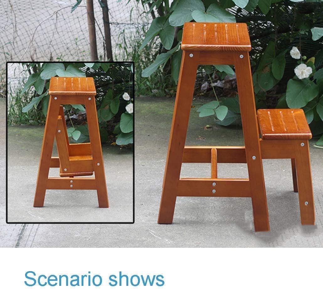 OKUOKA Foldable 2-Step Wooden Ladder Stool - Non-Slip Portable Step Stool for Home, Library, Bedroom & Living Room - Multifunctional Storage Bench - Perfect for Reaching High Shelves, Home Organization & Decor