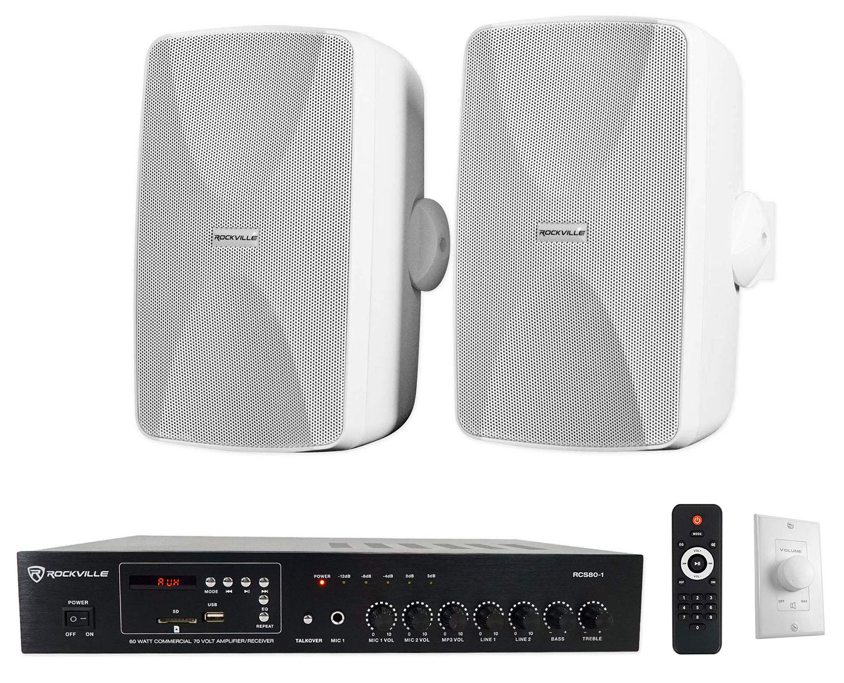 Rockville Commercial Restaurant Amplifier with (2) White 5.25