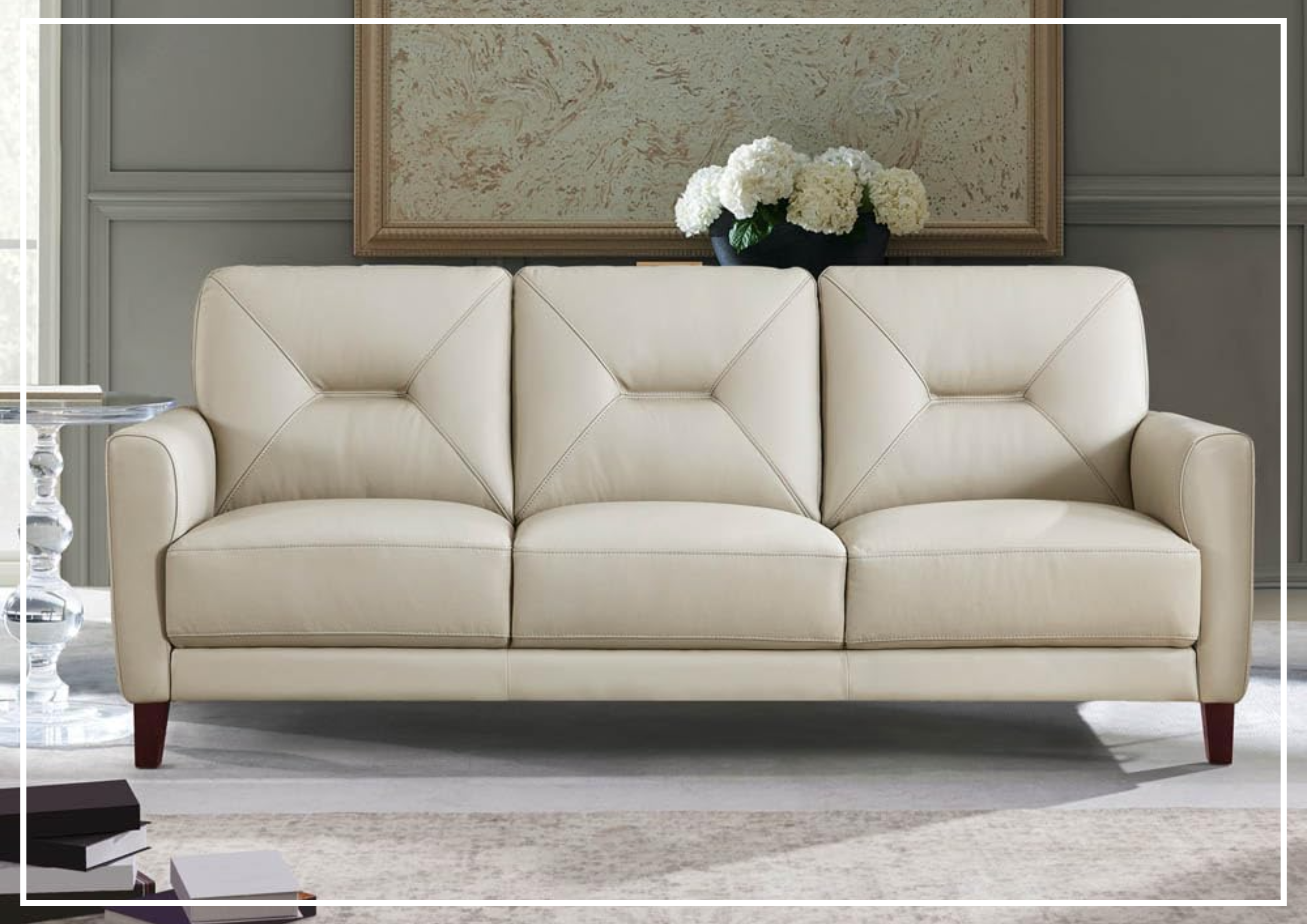 Hydeline Mavis 3-Seater Premium Leather Sofa - Genuine Top Grain Leather, Comfortable Cushioning, Sturdy Wood Frame - Perfect for Living Room, Lounge, Office Waiting Area & Home Theater