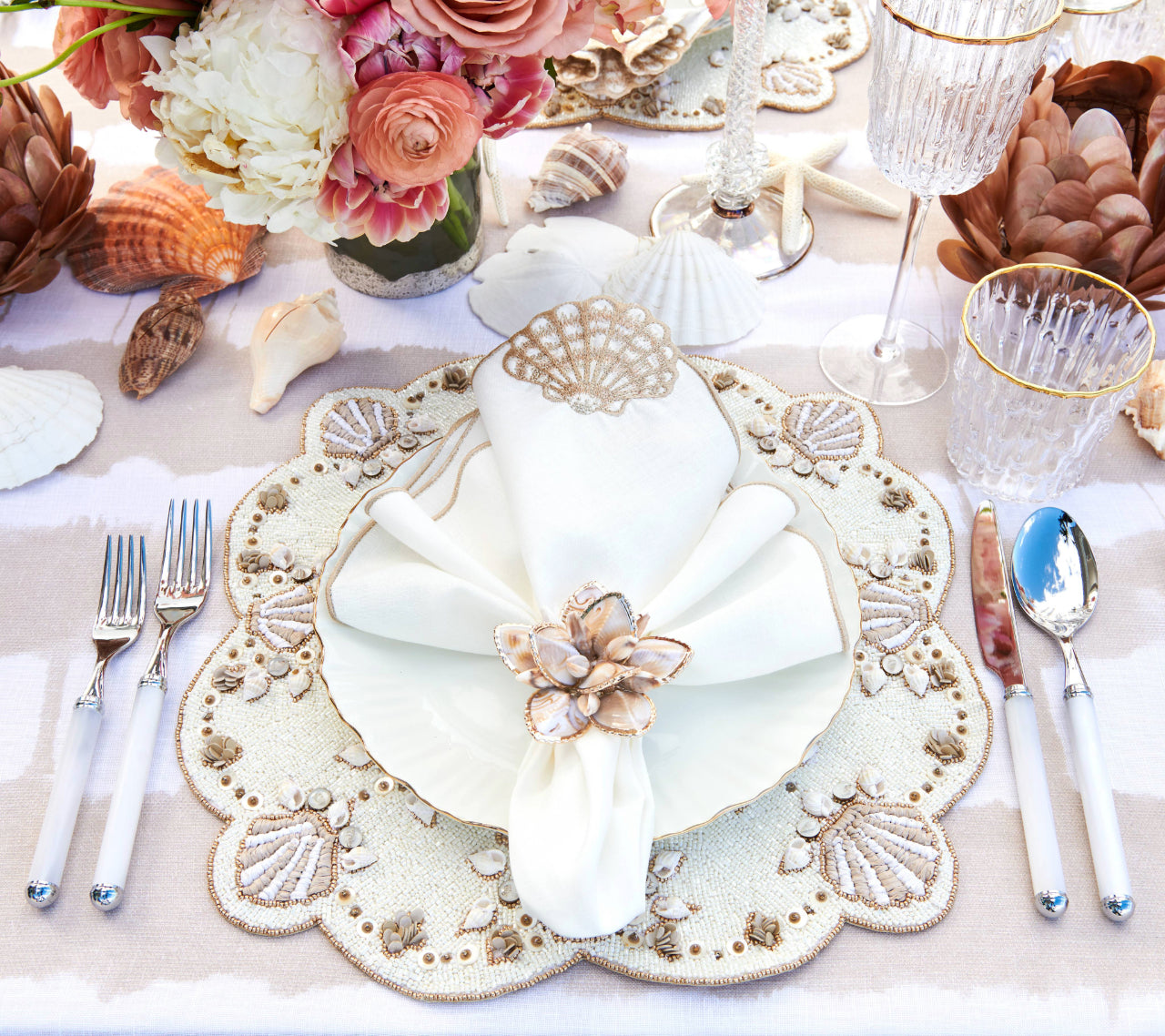 Natural & Ivory Gold Beachcomber Placemats Set of 2 - Elegant Table Decor for Dining Room, Kitchen, or Outdoor Entertaining