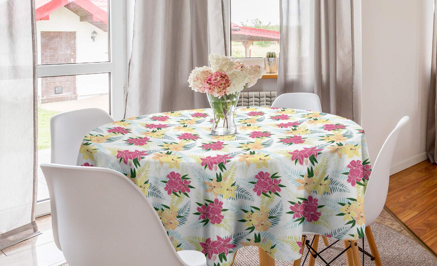 Ambesonne Floral Round Tablecloth 60