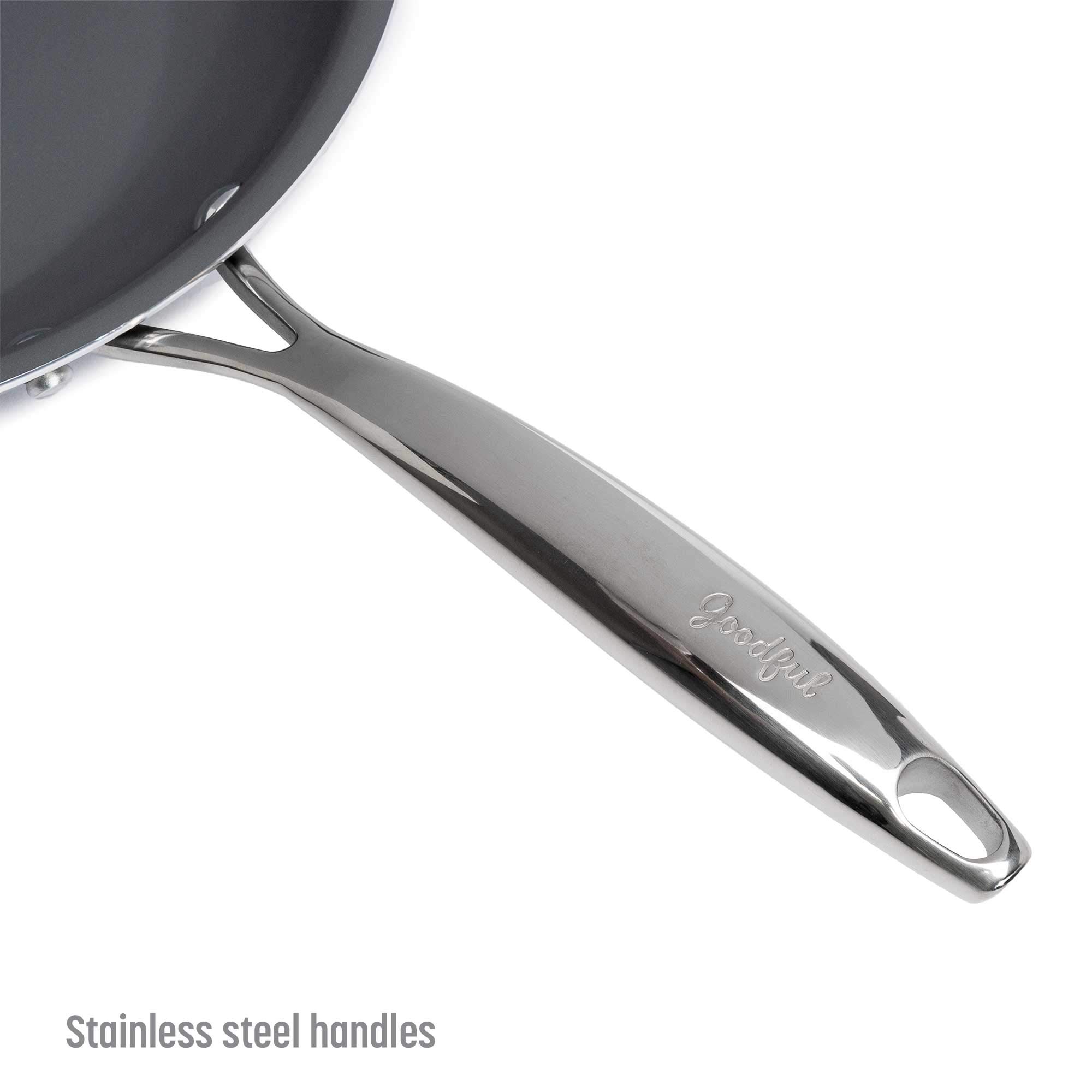 Premium Goodful 12-Piece Ceramic Nonstick Cookware Set - Titanium-Reinforced Coating, Dishwasher Safe Pots & Pans with Tempered Glass Lids & Stainless Steel Handles - Perfect for Frying, Boiling & Everyday Cooking - Gray