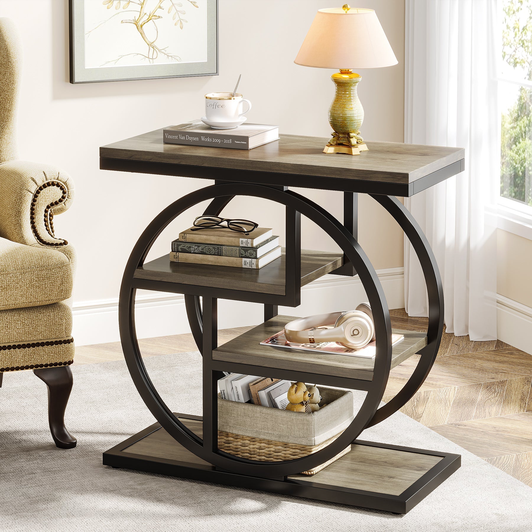 4-Tier Wooden End Table with Storage Shelves - Modern Side Table for Living Room, Bedroom & Office - Perfect for Organizing Books, Plants & Decor