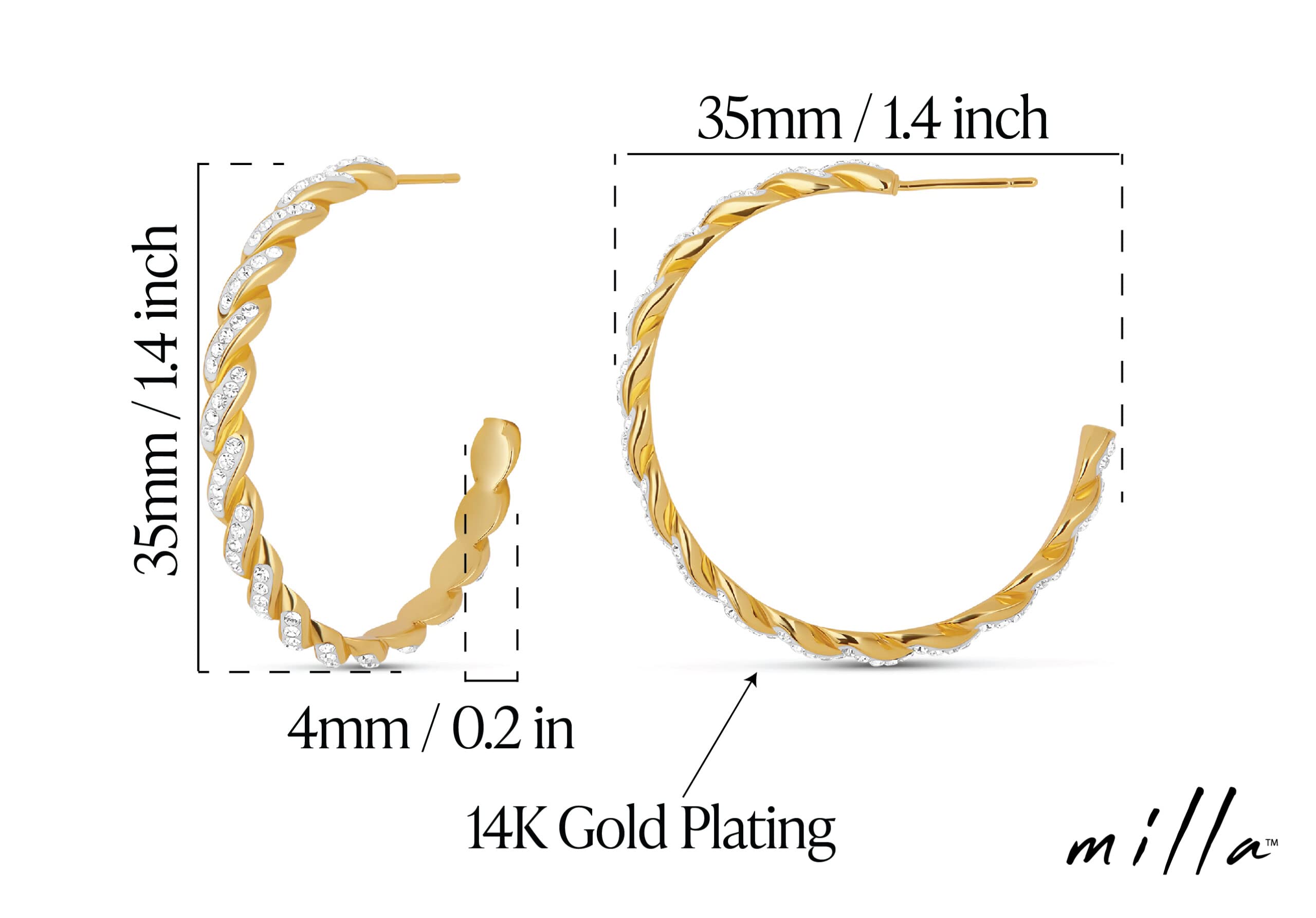 Milla Small Hoop Earrings for Women - Rhinestone Studded Gold & Sterling Silver Huggie Hoops - Twisted Minimalist Hoop Earrings | Perfect for Everyday Wear, Office & Special Occasions