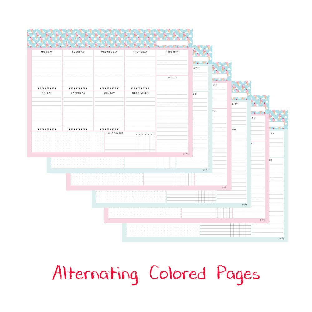 Undated Weekly Desk Planner Pad - 52 Pages To-Do List & Habit Tracker Notepad | Tear-Off Weekly Organizer for Office, School & Home (Ice Cream Design) - Perfect for Productivity, Goal Setting & Time Management