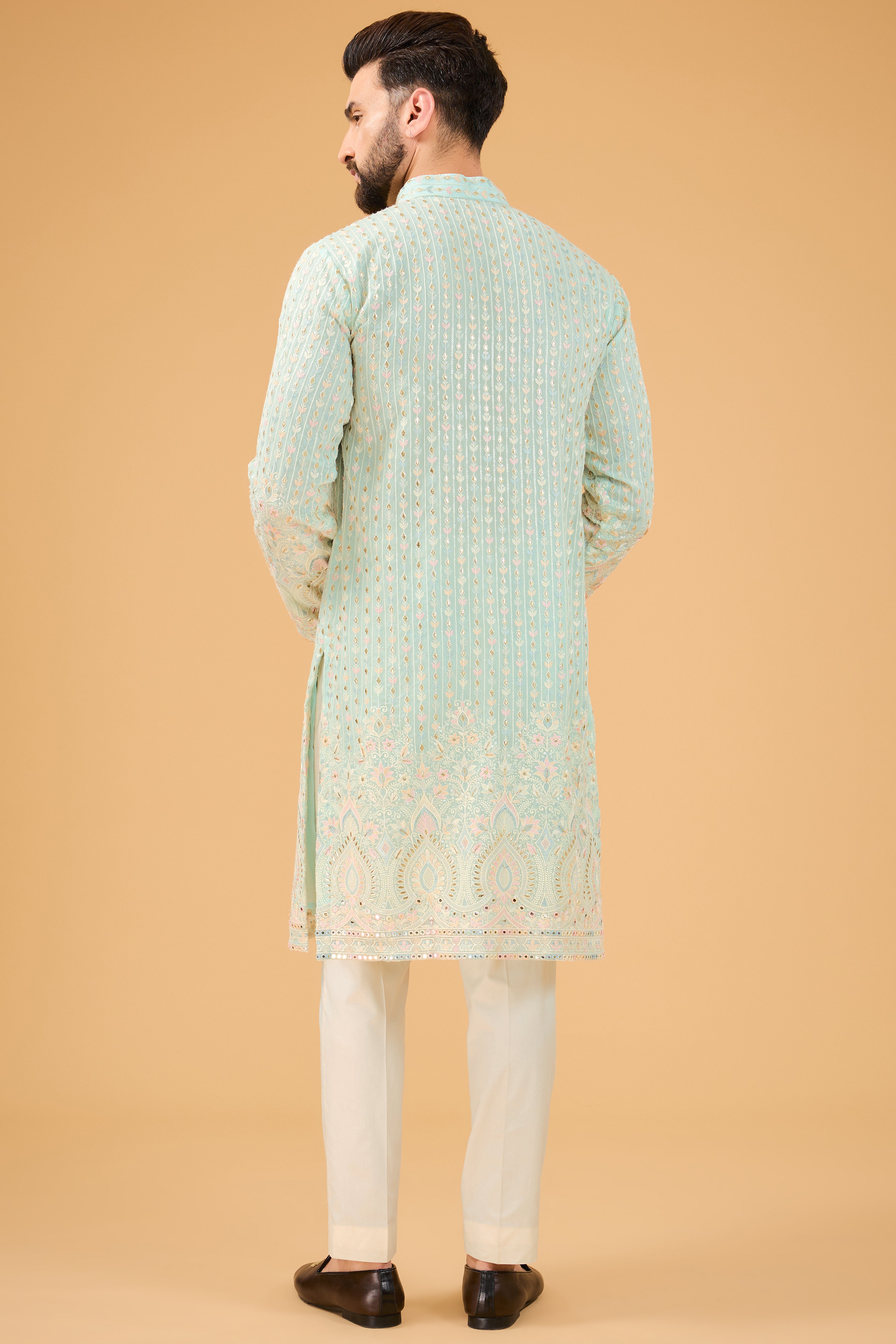 Elegant Powder Blue Chikankari Kurta with Intricate Multi-Thread Embroidery - Perfect for Festivals, Weddings & Ethnic Occasions