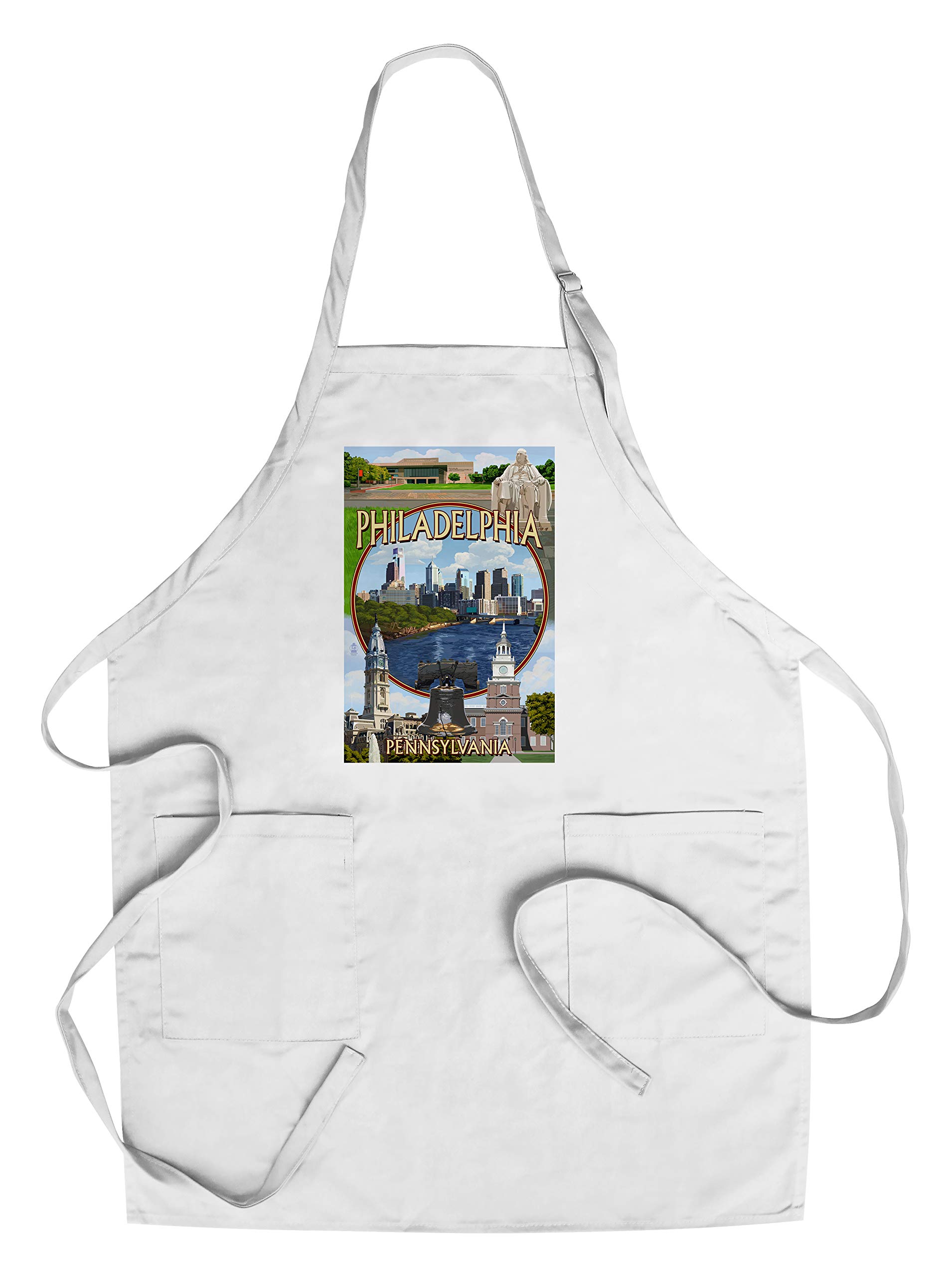 Philadelphia PA Print Cotton Canvas Apron - Unisex Kitchen Cooking Baking Grilling Apron with Pockets - Perfect for Chefs, BBQ & Home Cooking