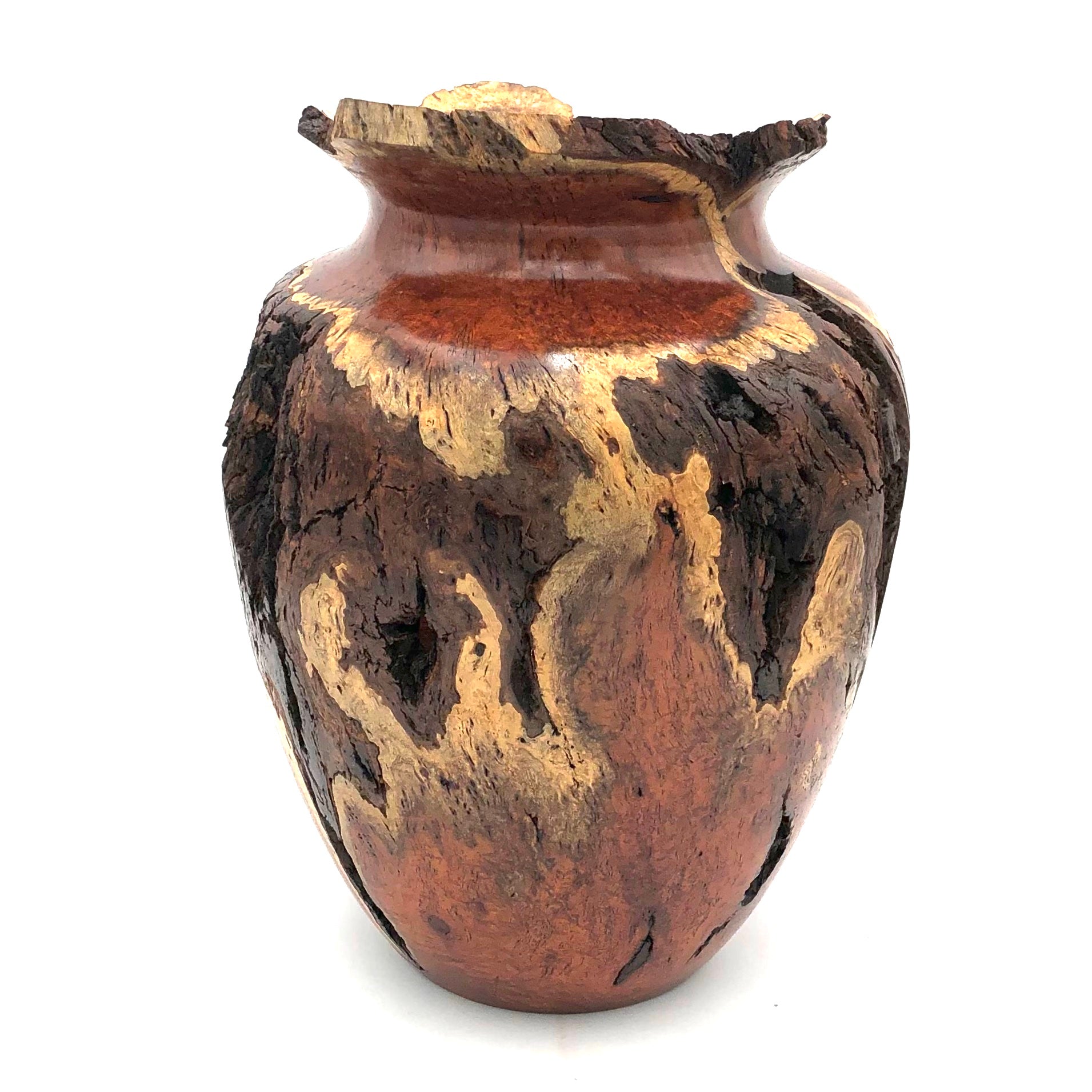 Tom Boley Handcrafted Red Oak Hollow Lathe Mesquite Burl Wood Vase - Unique Wooden Home Decor for Rustic & Modern Interiors