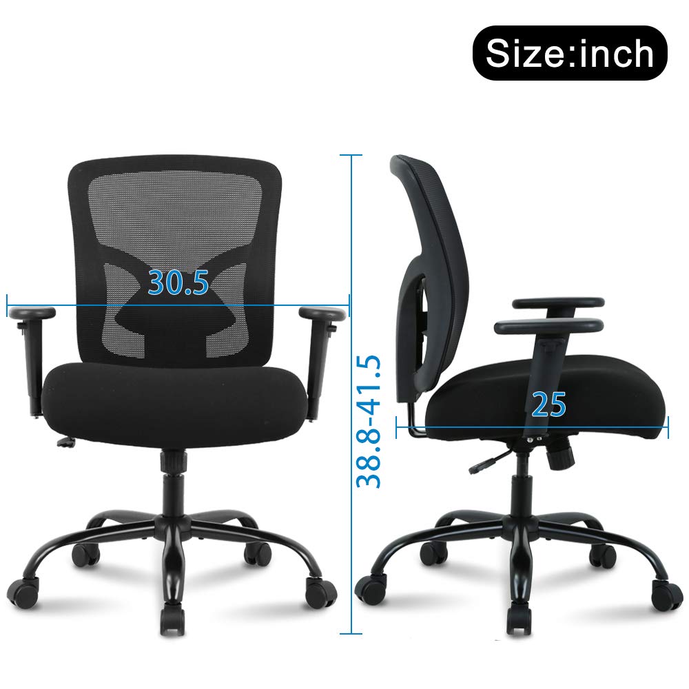Big and Tall Office Chair Heavy Duty Computer Chair 400LBS Capacity - Ergonomic High Back Mesh Chair with Lumbar Support & Rolling Swivel - Perfect for Home Office, Gaming, and Workspace (Black)