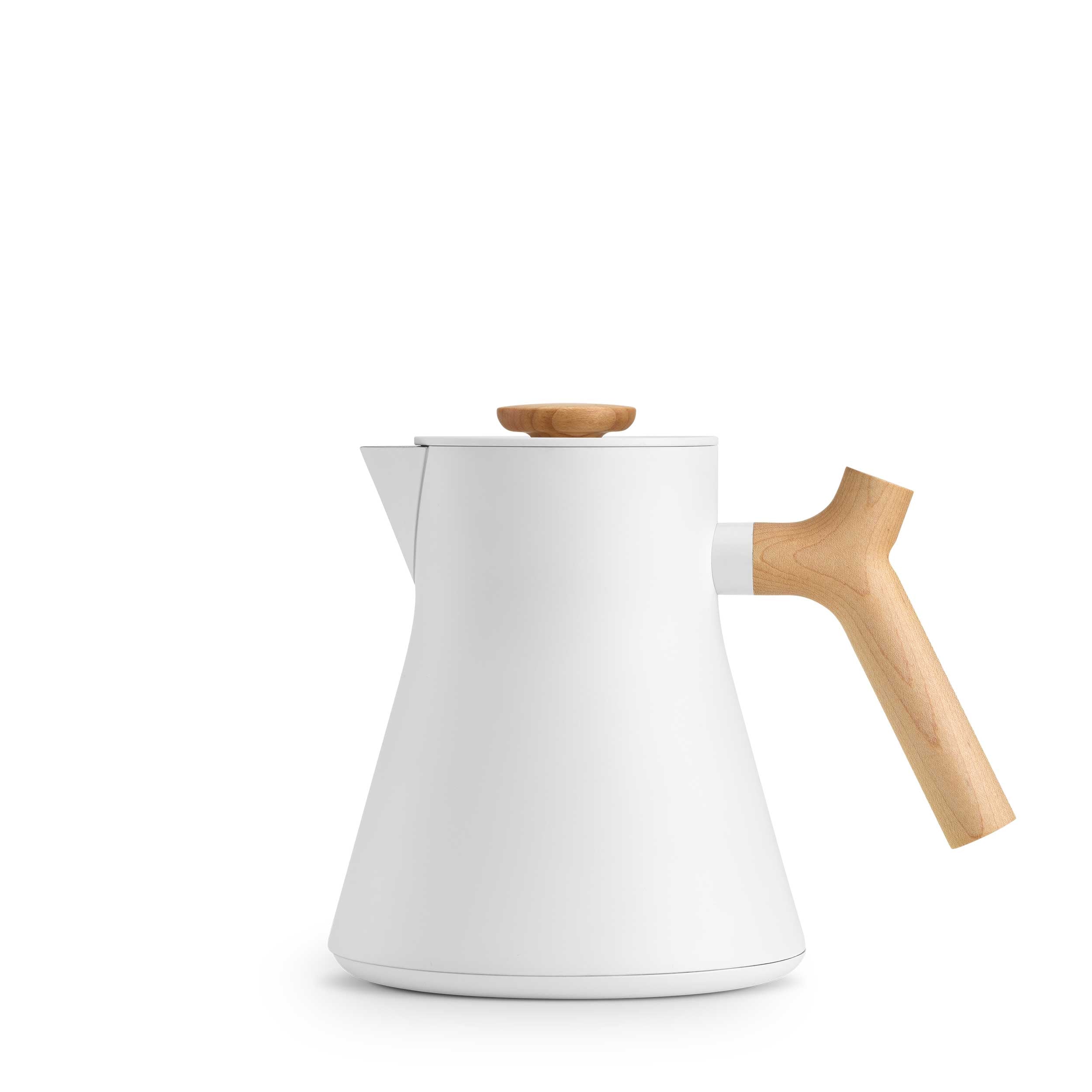 Fellow Corvo EKG Pro Electric Gooseneck Kettle - Matte White with Maple Wood Handle | Fast Heating, Precise Pouring for Coffee, Tea & Pour Over Brewing