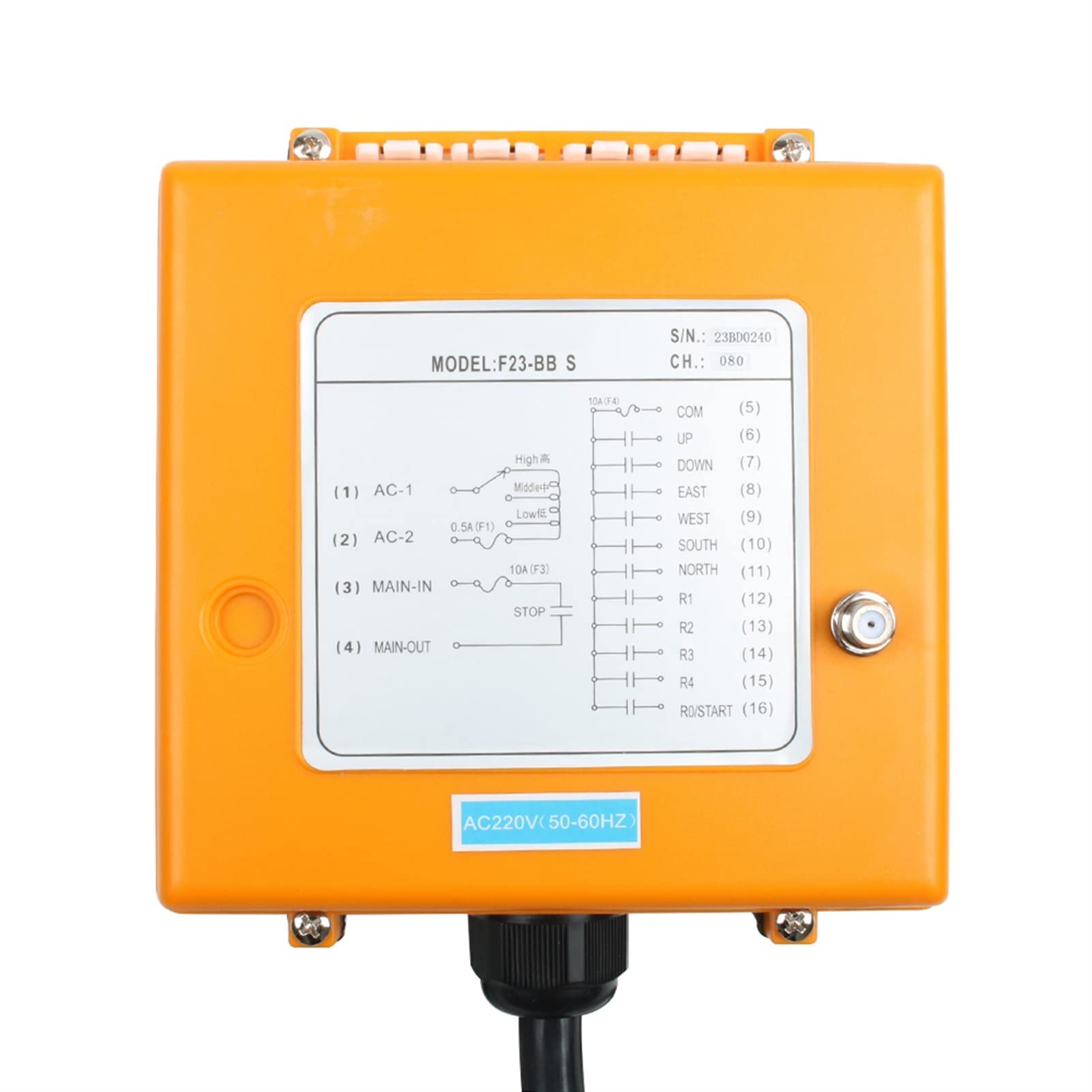 F23-BB Industrial Wireless Radio Remote Controller Switch - 1 Receiver + 1 Transmitter with Speed Control for Hoist & Crane (VHF 310-331MHz, AC 220V) - Perfect for Construction Sites, Warehouses, and Heavy Equipment Operations