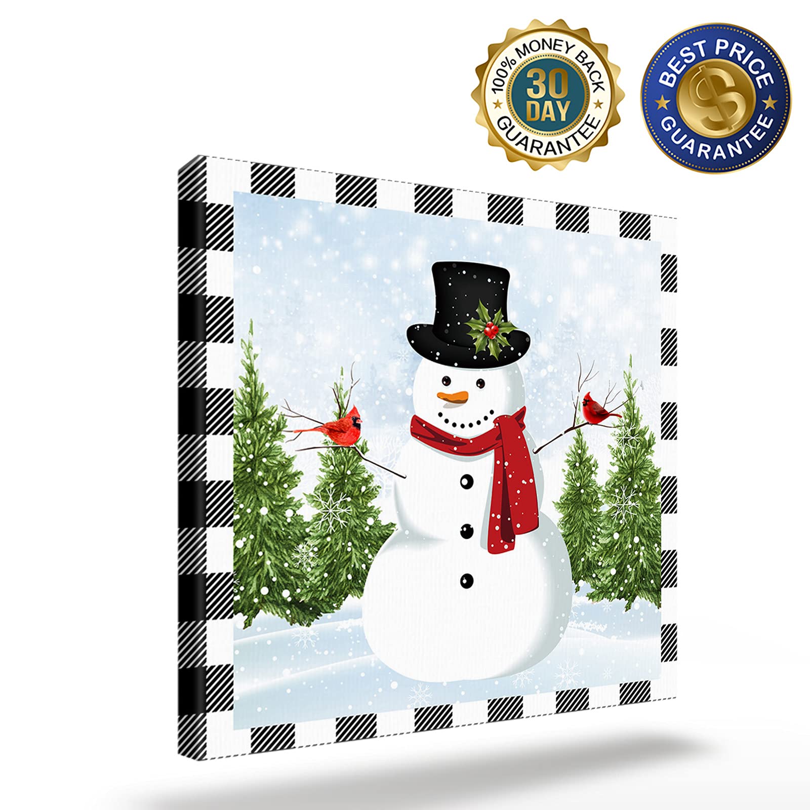 Black and White Buffalo Plaid Christmas Tree & Snowman Canvas Wall Art - 12