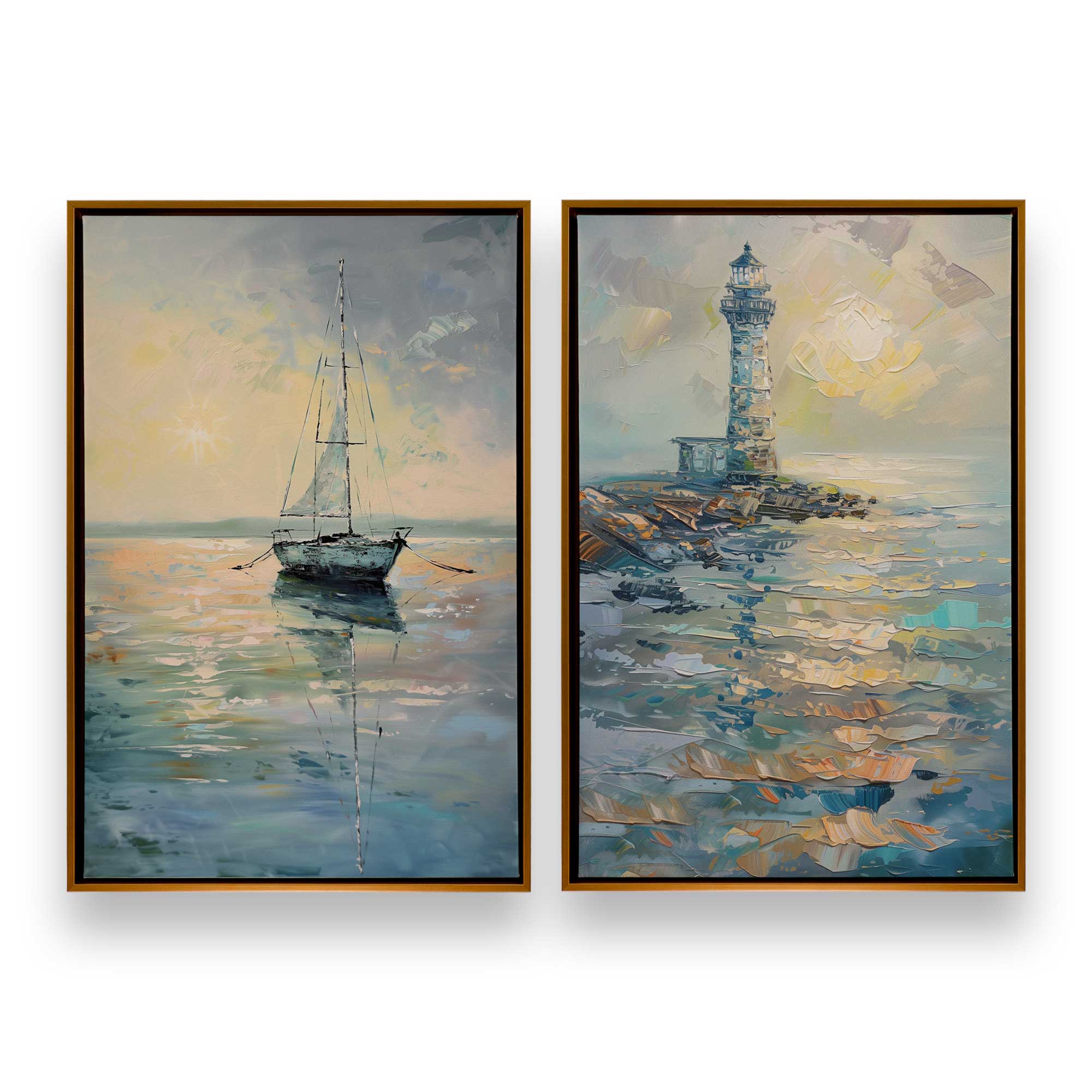 Harbor Glow Set of 2 Canvas Wall Art Prints - Coastal Beach Decor for Living Room, Bedroom & Office