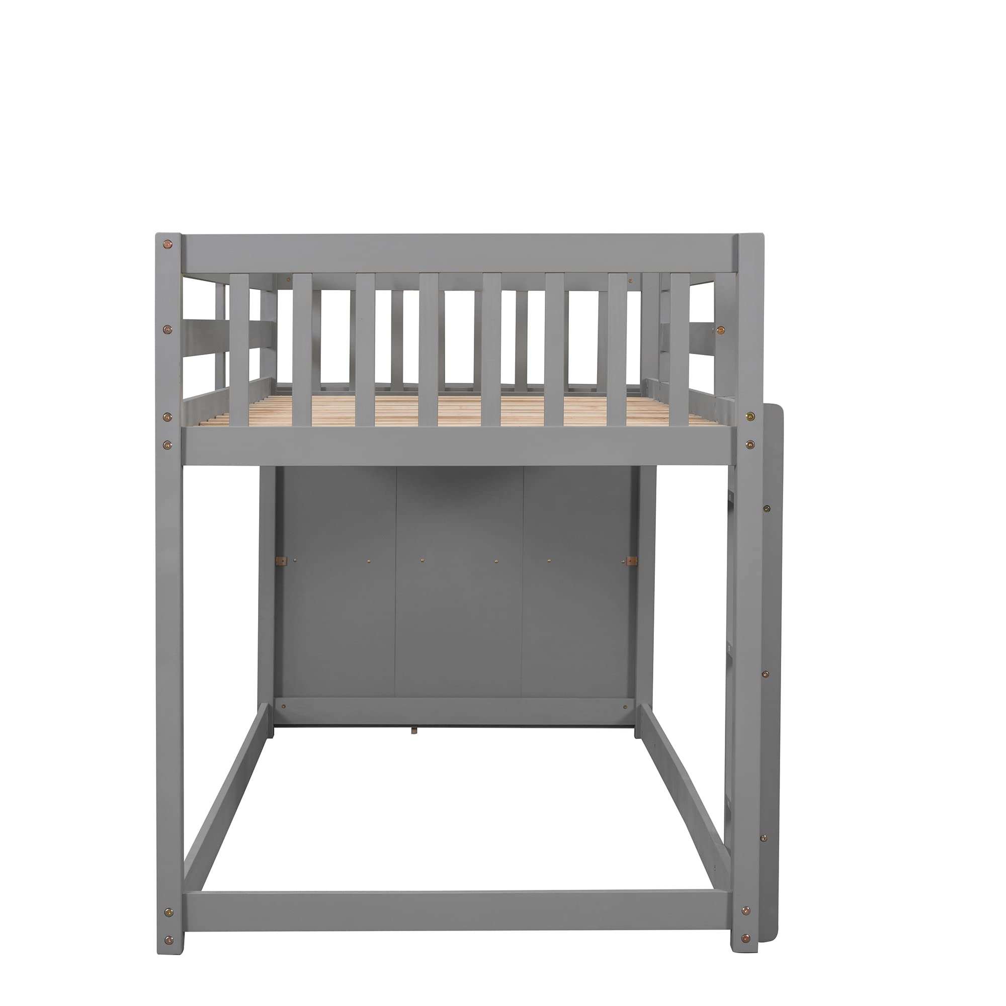 Twin Over Twin Bunk Bed with Storage - Solid Wood Bunk Bed with 4 Drawers & 3 Shelves - Space-Saving Kids, Teens & Adults Bunk Bed (Gray) | Perfect for Small Bedrooms, Guest Rooms & Vacation Homes
