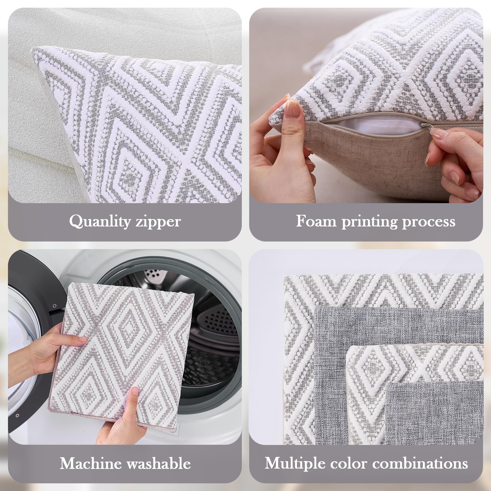 Farmhouse Style Decorative Pillow Covers Set of 4 - 18x18 Inch Grey Polyester Couch Throw Pillow Cases for Sofa, Bed, Living Room - Perfect for Home Decor, Cozy Farmhouse Aesthetic & Seasonal Styling