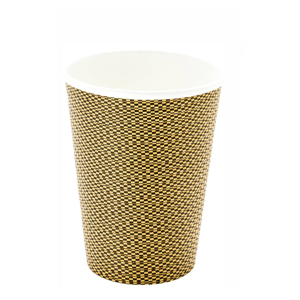 12 oz Mocha Pin Check Paper Coffee Cups with Spiral Wall - 25 Count Box (3.5