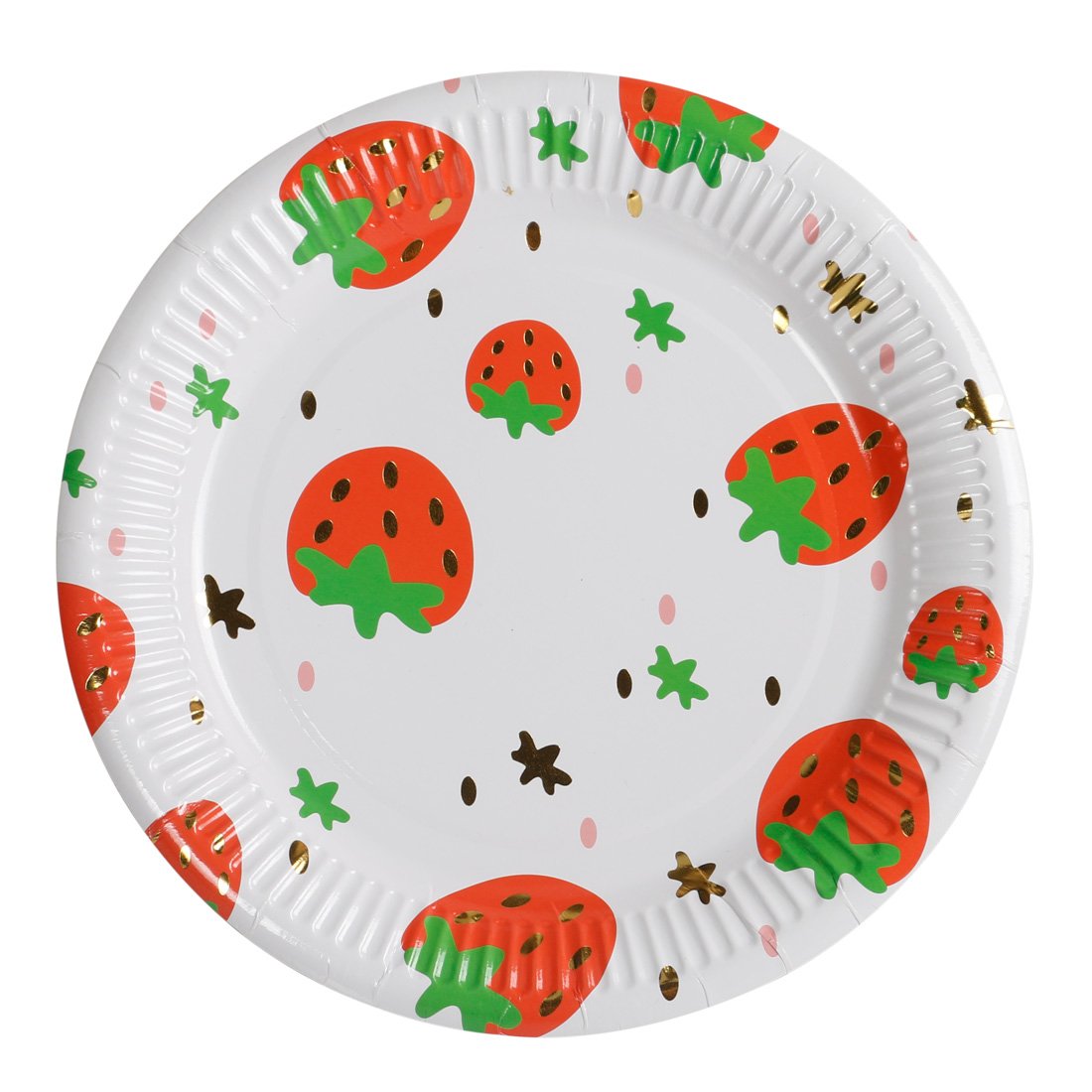 Gold Strawberry Disposable Paper Plates 9 Inch - Elegant Gold Foil Dessert Plates for Party, Wedding, Baby Shower - Set of 20 Decorative Fruit Themed Plates - Perfect for Birthday Celebrations, Picnics & Special Events