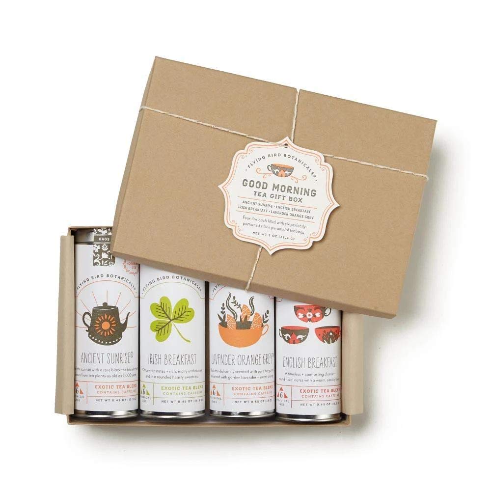 Premium Good Morning Tea Gift Box - 4 Elegant Tins with 6 Organic Herbal Tea Bags Each | Perfect for Breakfast, Office, or Relaxing Moments | Thoughtful Gift for Tea Lovers