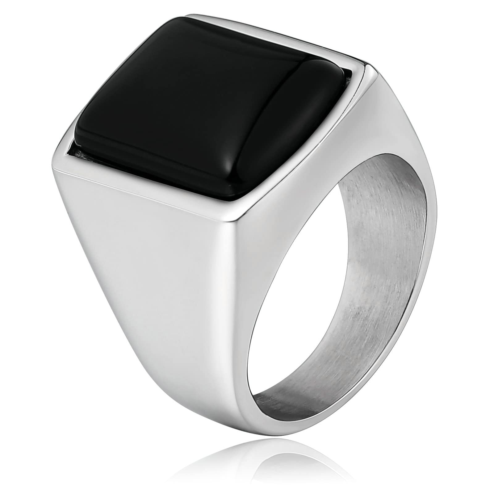 Ayoiow Stainless Steel Black Engagement Ring Set with Black Stone - Signet Rings for Men & Women Size 7-12 - Perfect for Weddings, Proposals & Anniversary Gifts