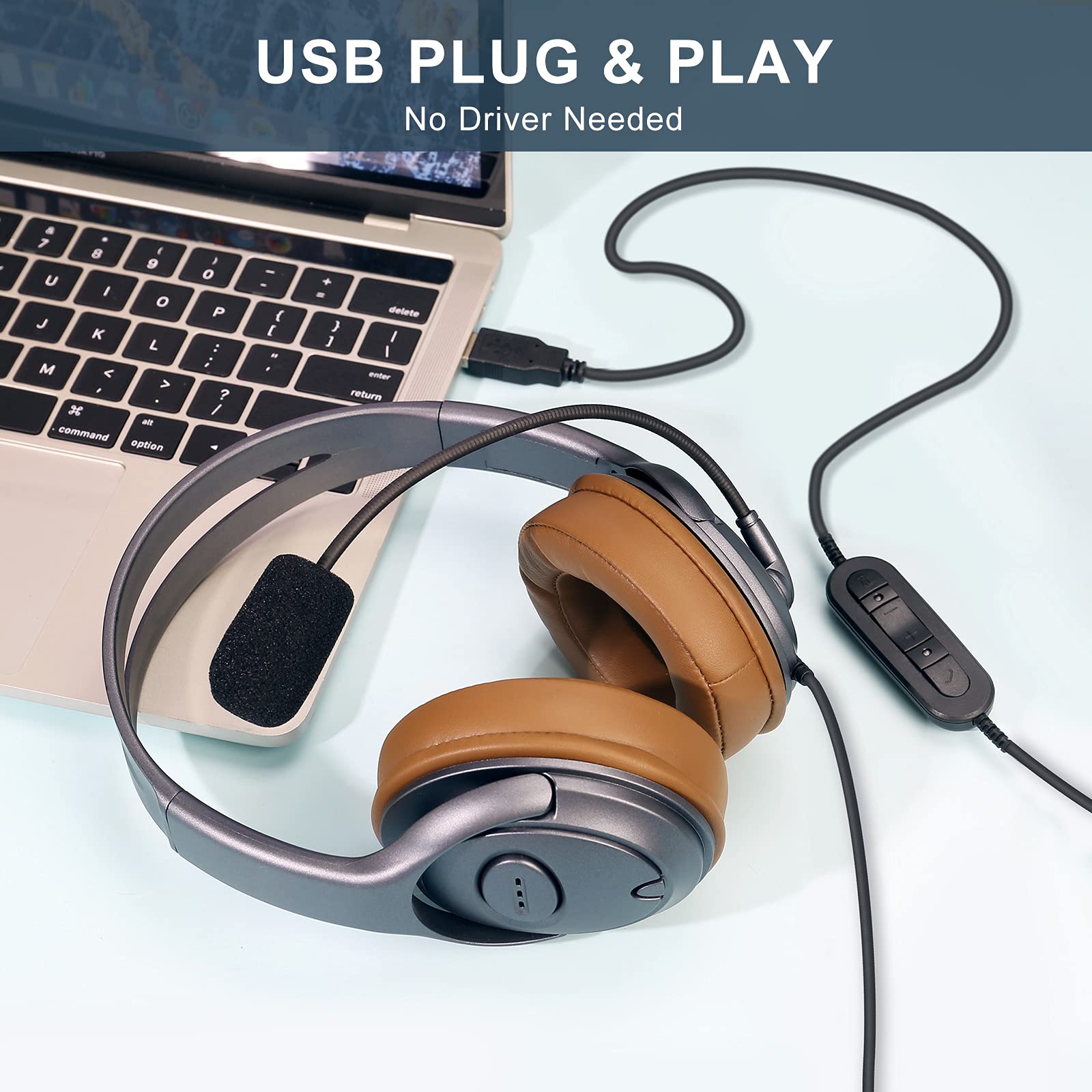 Premium USB Headset for Zoom & Microsoft Teams Meetings - Noise-Canceling Over-Ear Headphones with Mic Mute Button & Volume Control - Ideal for Video Conferencing, Remote Work & Dragon Speech Recognition (Blue)