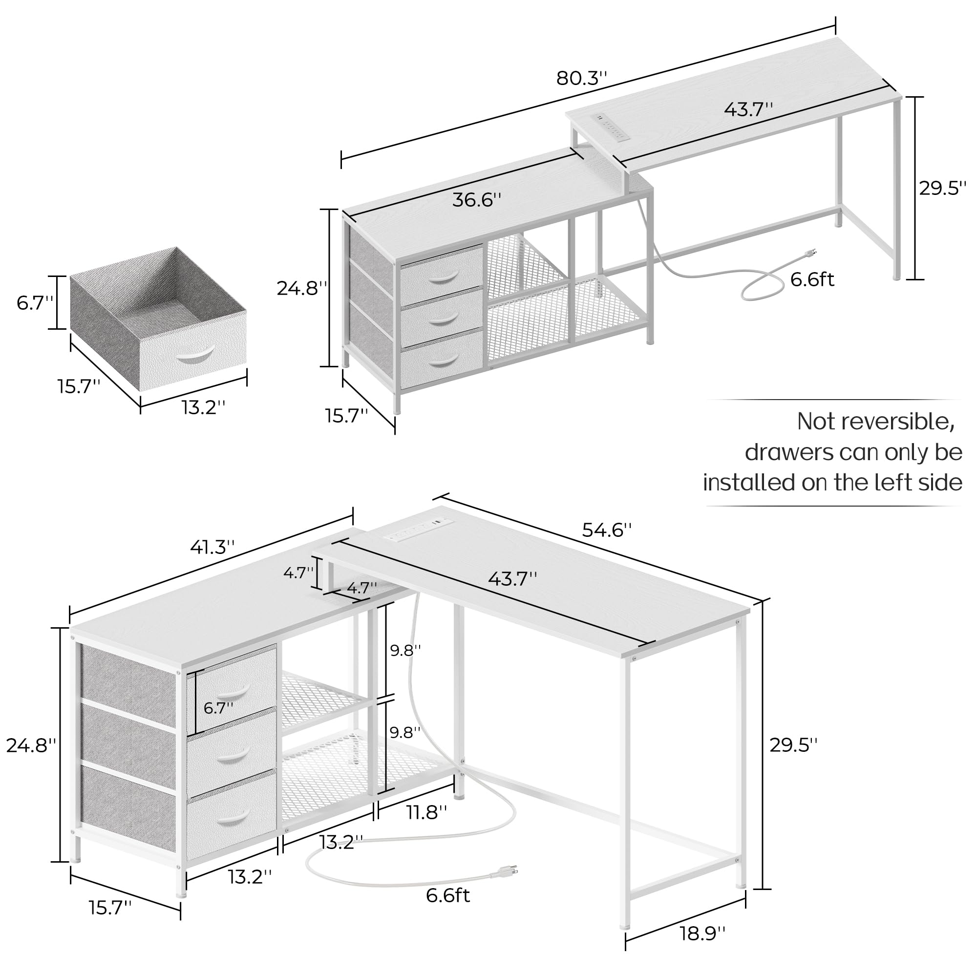 SUPERJARE L-Shaped Desk with Power Outlets & USB Ports, Home Office Computer Desk with Storage Drawers & Shelves, Ergonomic Corner Gaming Desk for Small Spaces - White (Perfect for Home Office, Gaming Setup & Remote Work)