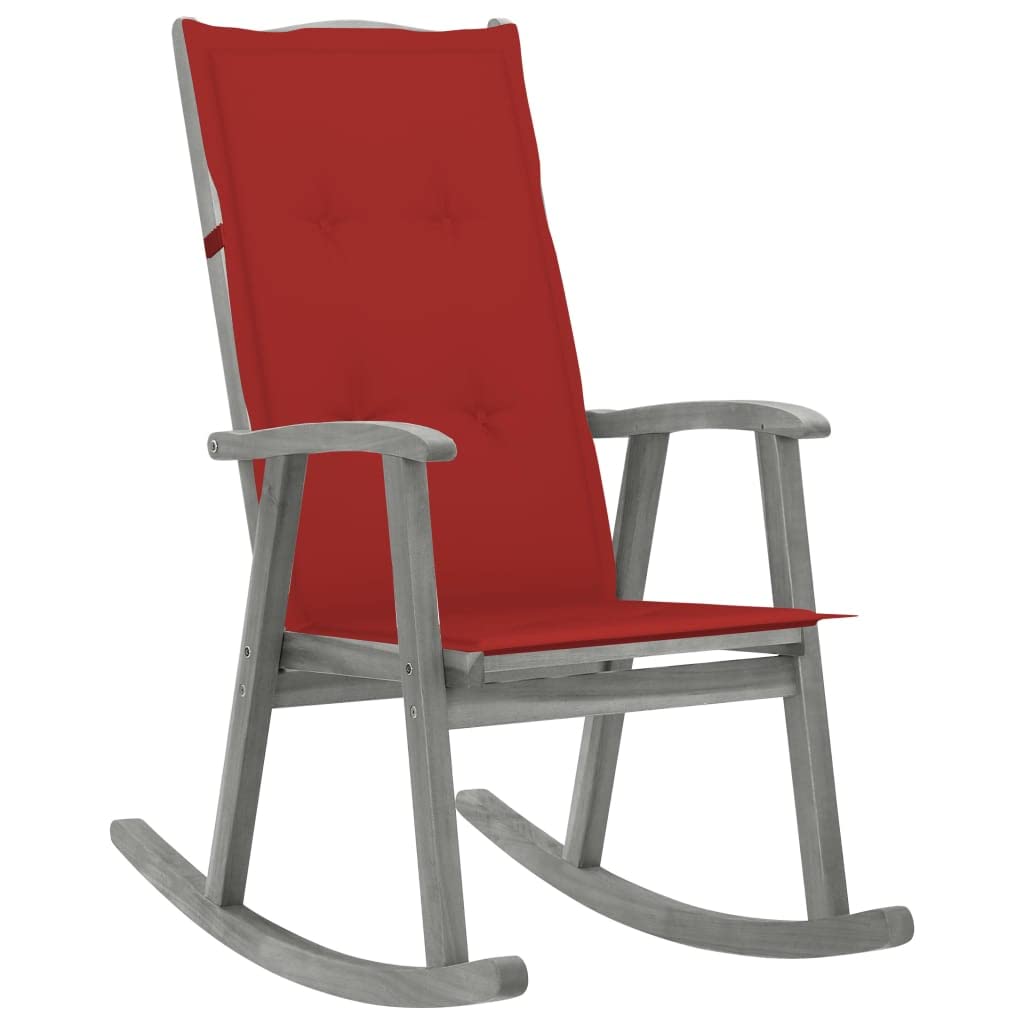 vidaXL Solid Acacia Wood Rocking Chair with Cushions - Gray Wooden Armchair for Outdoor Garden, Patio, Terrace & Backyard - Comfortable Porch Swing Chair for Relaxing & Reading