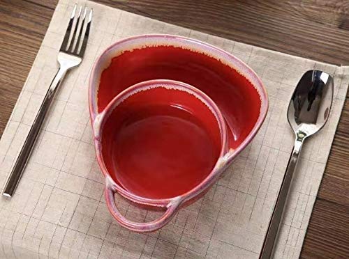 Premium Stoneware Soup & Side Bowls Set of 2 - Chip & Dip Serving Dishes in Cream & Red by Roe & Moe | Perfect for Entertaining, Party Snacks & Family Dinners