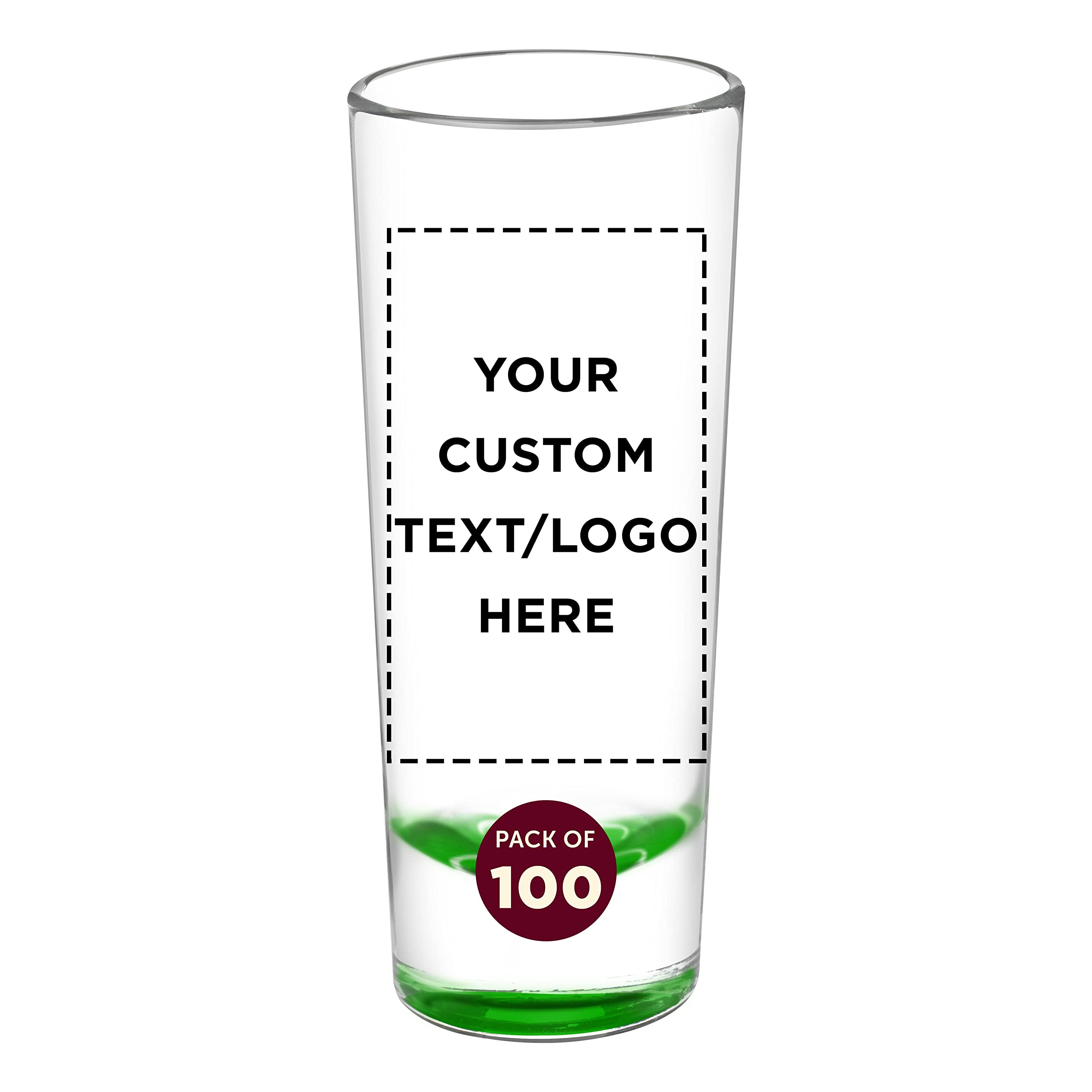 Customized 2 oz Cordial Shot Glasses Bulk Set of 100 - Personalized Party Drinking Glasses for Birthdays, Weddings & Events - Durable Green Glassware for Bars, Restaurants & Home Entertaining