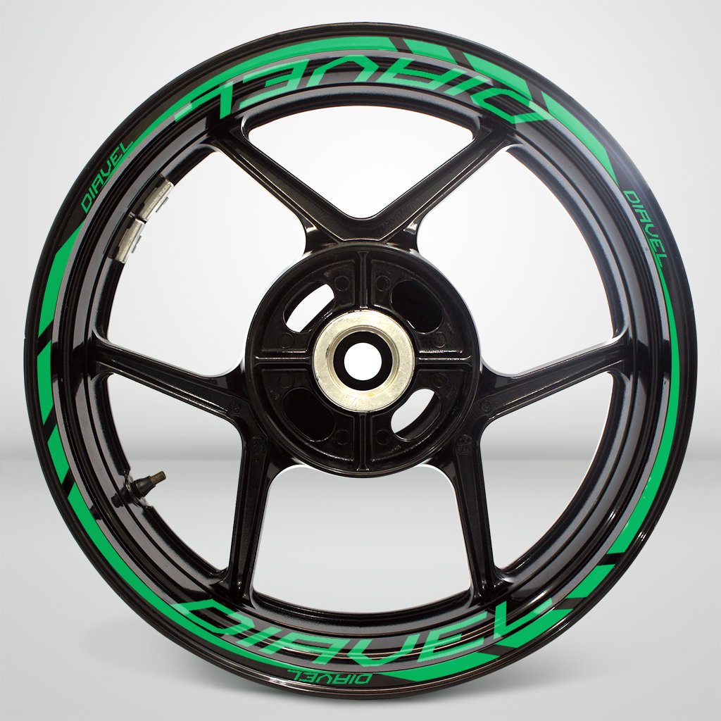 High Visibility Reflective Green Motorcycle Rim Wheel Decal Stickers - Compatible with Ducati Diavel for Enhanced Night Riding Safety | Perfect for Custom Bike Decoration & Road Visibility
