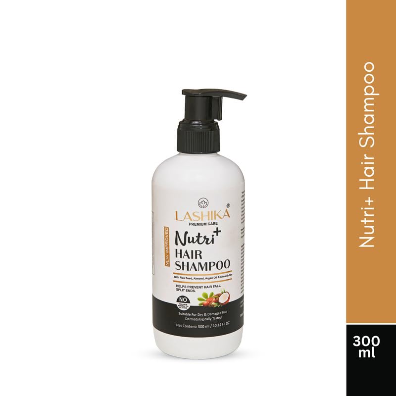 Lashika Nutri Plus Shampoo with Flax Seeds, Aloe Vera, Neem, Tulsi & Shea Butter - 300ml Natural Hair Care for Stronger, Healthier Hair - Daily Use for Damaged, Dry & Frizzy Hair