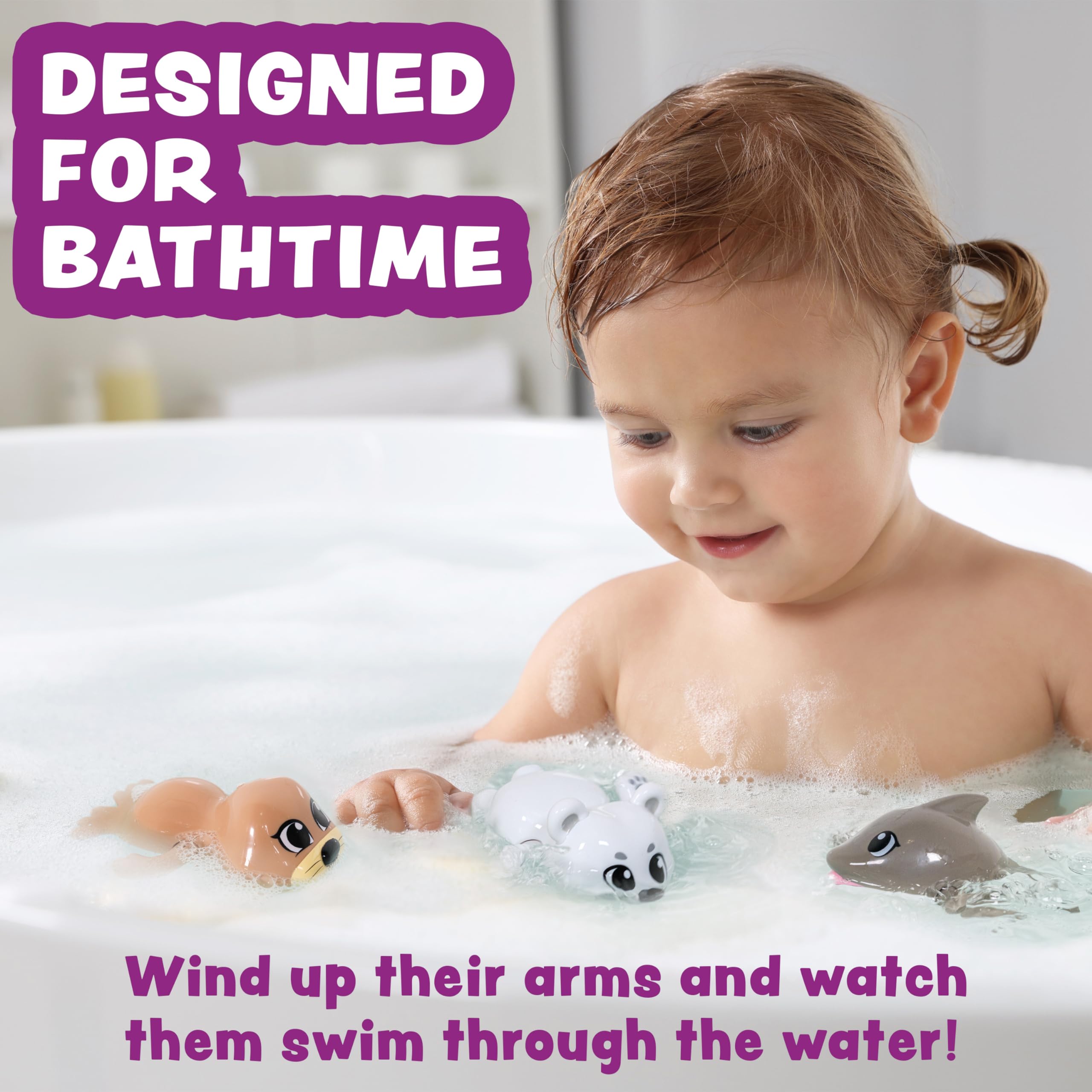 Wind Up Swimming Baby & Toddler Bath Toys - Arctic 3 Pack | Interactive Water Toys for Bathtub, Pool & Water Table | Fun Learning Bath Time & Outdoor Play | Safe for Babies & Kids