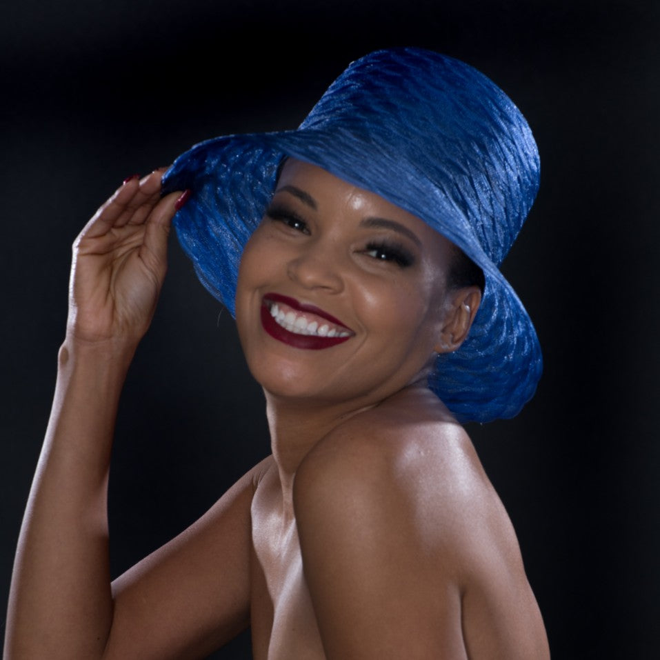 Royal Blue Horse Hair Fashion Hat for Women - Elegant Wide Brim Sun Hat for Outdoor Events, Beach, and Summer Parties
