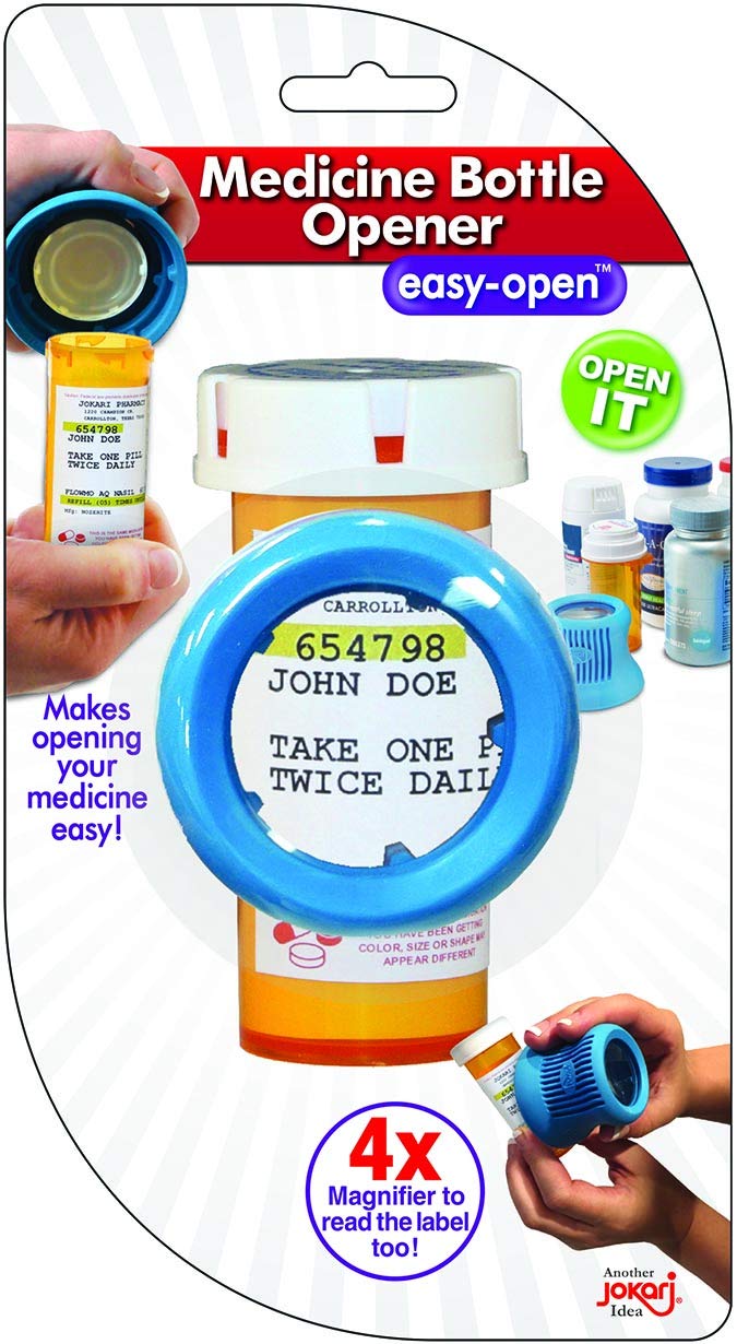 Jokari Easy Open Prescription Medicine Bottle Opener with Built-in Magnifying Glass - Read Pharmacy Labels Clearly for Accurate Pill Dosage - Effortless Cap Removal - Perfect for Seniors and Arthritis Patients