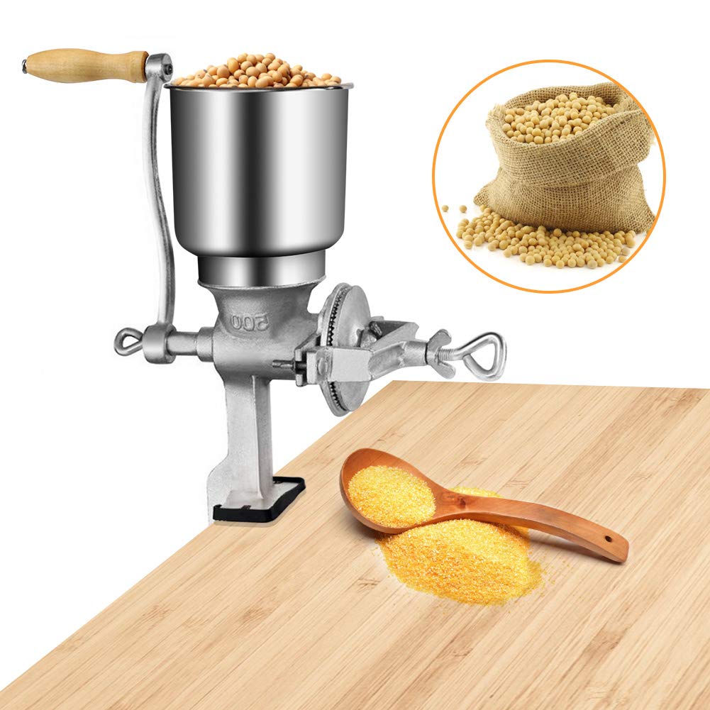 Cast Iron Manual Corn Grain Grinder - Adjustable Hand Crank Mill for Coffee Beans, Wheat, Nuts & Herbs | Portable Kitchen Tool for Home Baking, Camping & Emergency Preparedness