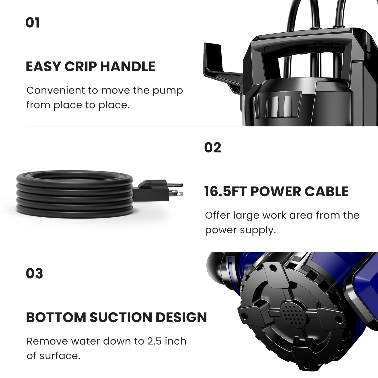 1/3HP 3050GPH Submersible Sump Pump with Automatic Float Switch - Heavy Duty Utility Water Pump for Basement Flooding, Pool Drainage, Garden Irrigation & Emergency Water Removal - Ideal for Home, Commercial & Outdoor Use
