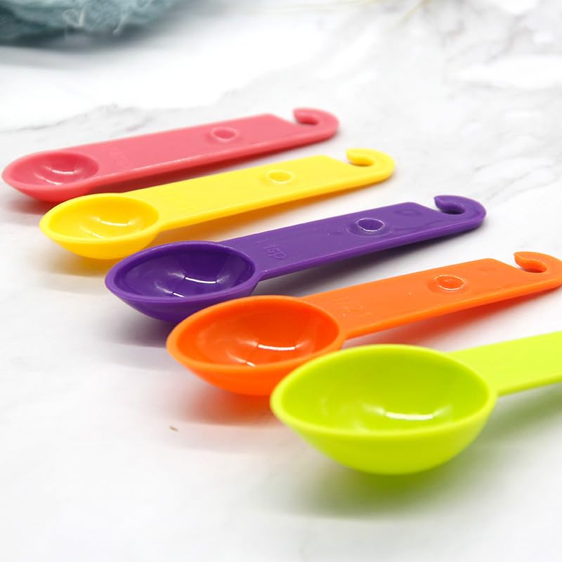 KOOSHLO 5-Piece Plastic Measuring Spoons Set for Cooking & Baking - Accurate Dry & Liquid Measurement Tools - Fits Spice Jars - Multicolor Kitchen Essentials - Perfect for Baking, Cooking & Meal Prep