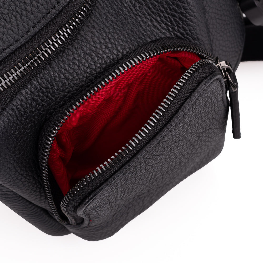 Premium Oberwerth Camera Sling Bag - Large Genuine Leather Photography Case (Black with Red Lining) for DSLR & Mirrorless Cameras - Perfect for Travel, Hiking & Professional Photoshoots